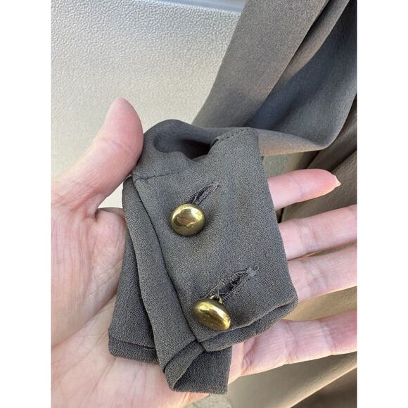 Chloe Sheer Olive Green 100% Silk V-neck Drop Waist Dress Gold Buttons FR40/US 8 - Picture 11 of 16